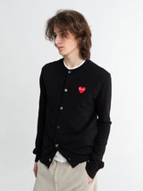 Comme des Garçons PLAY - Round-Neck Cardigan Red Emblem Knit in Black