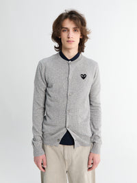 Round Neck Black Emblem Knit in Light Grey