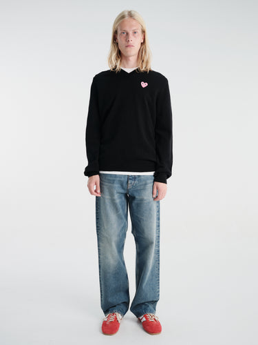 Comme des Garçons PLAY - U Sweater Pink Emblem Knit in Black