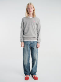 Comme des Garçons PLAY - U Sweater Pink Emblem Knit in Top Light Grey