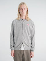 Comme des Garçons PLAY - U Round-Neck Cardigan Pink Emblem Knit in Light Grey