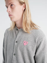 Comme des Garçons PLAY - U Round-Neck Cardigan Pink Emblem Knit in Light Grey