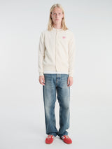 Comme des Garçons PLAY - U Round-Neck Cardigan Pink Emblem Knit in Natural