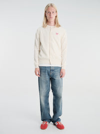 Comme des Garçons PLAY - U Round-Neck Cardigan Pink Emblem Knit in Natural