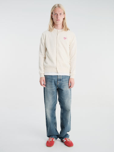 Comme des Garçons PLAY - U Round-Neck Cardigan Pink Emblem Knit in Natural