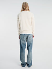 Comme des Garçons PLAY - U Round-Neck Cardigan Pink Emblem Knit in Natural