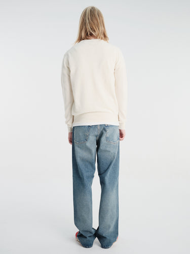 Comme des Garçons PLAY - U Round-Neck Cardigan Pink Emblem Knit in Natural