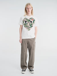 Comme des Garçons PLAY - U T-Shirt Red Emblem in White and Camo