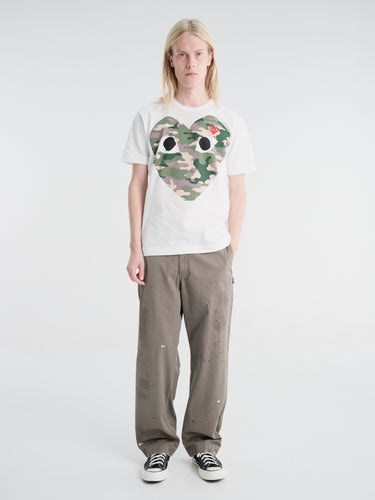 Comme des Garçons PLAY - U T-Shirt Red Emblem in White and Camo