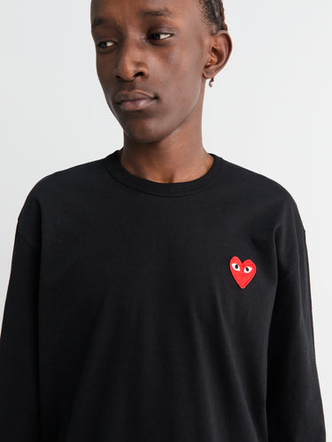 Comme des Garçons PLAY - Red Heart Longsleeved T-Shirt in Black