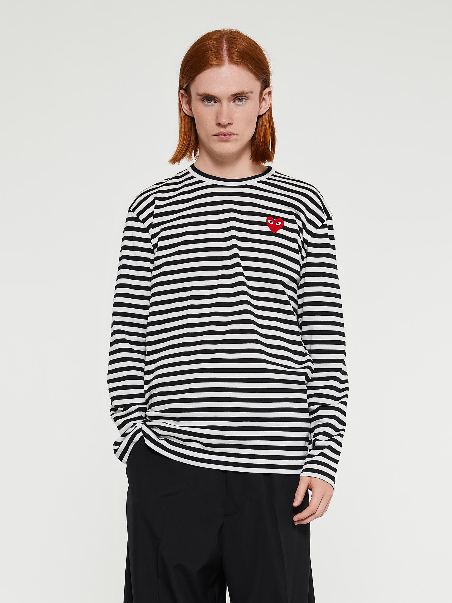 Comme des Garçons PLAY - Red Heart Longsleeved T-Shirt in Black and White