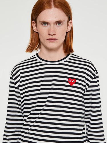 Comme des Garçons PLAY - Red Heart Longsleeved T-Shirt in Black and White