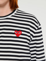 Comme des Garçons PLAY - Red Heart Longsleeved T-Shirt in Black and White