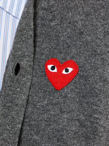 Comme des Garçons PLAY - V-Neck Cardigan with Red Emblem in Grey