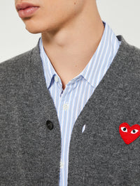 Comme des Garçons PLAY - V-Neck Cardigan with Red Emblem in Grey