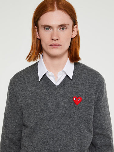 Comme des Garçons PLAY - Red Heart Sweater in Grey