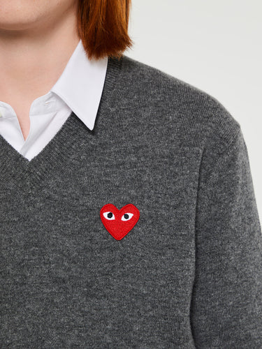 Comme des Garçons PLAY - Red Heart Sweater in Grey