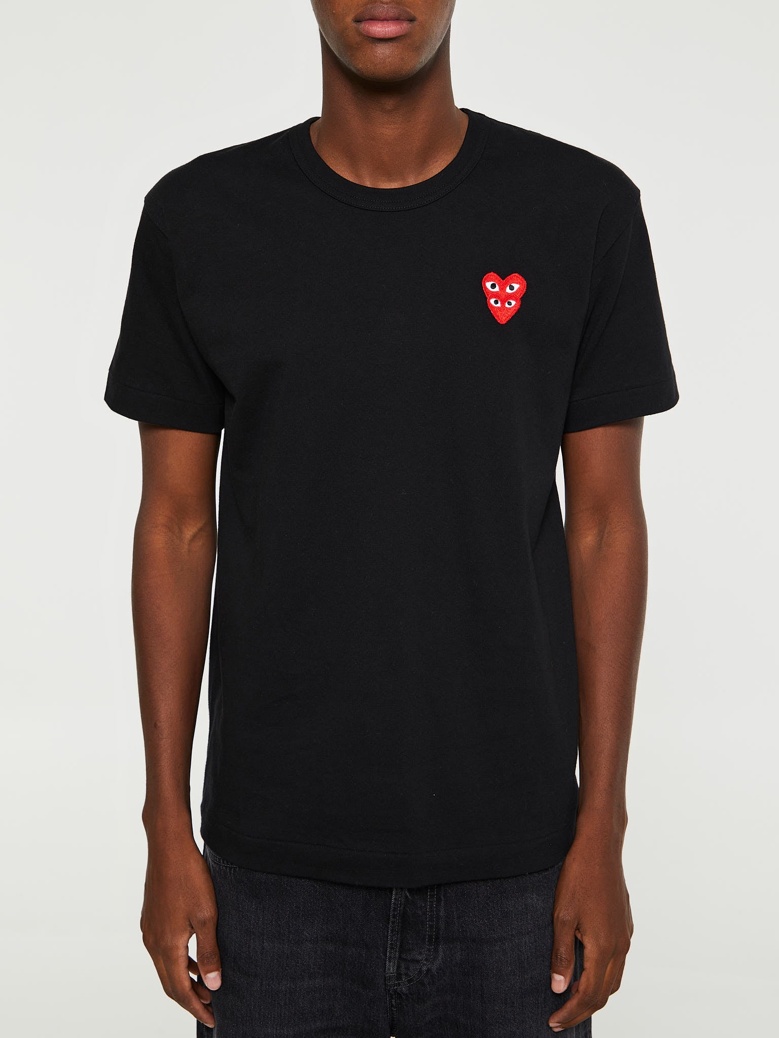 Comme des Garçons PLAY - T-Shirt with Double Red Emblem in Black