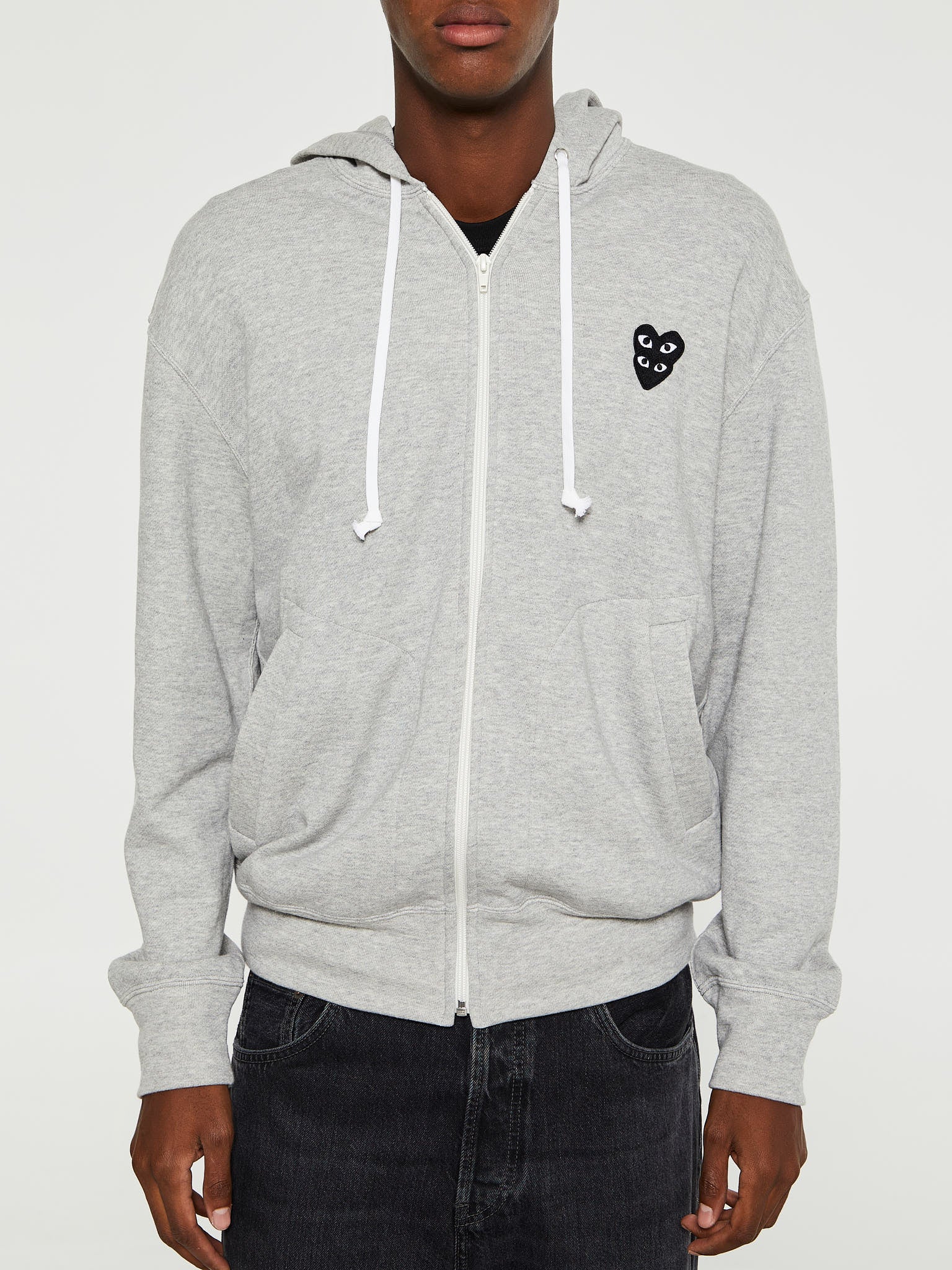 Comme des Garçons PLAY - Sweatshirt with Double Black Emblem in Grey