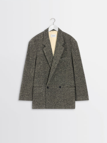 Lemaire - Short Double Breasted Coat in Black and Beige Melange