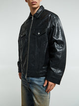 Cole Buxton - Leather Trucker Jacket in Black