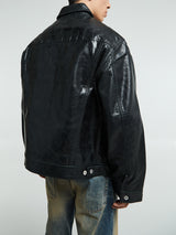 Cole Buxton - Leather Trucker Jacket in Black