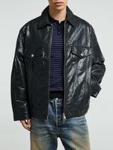 Cole Buxton - Leather Trucker Jacket in Black