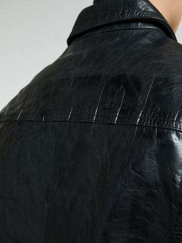 Cole Buxton - Leather Trucker Jacket in Black