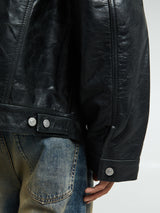 Cole Buxton - Leather Trucker Jacket in Black