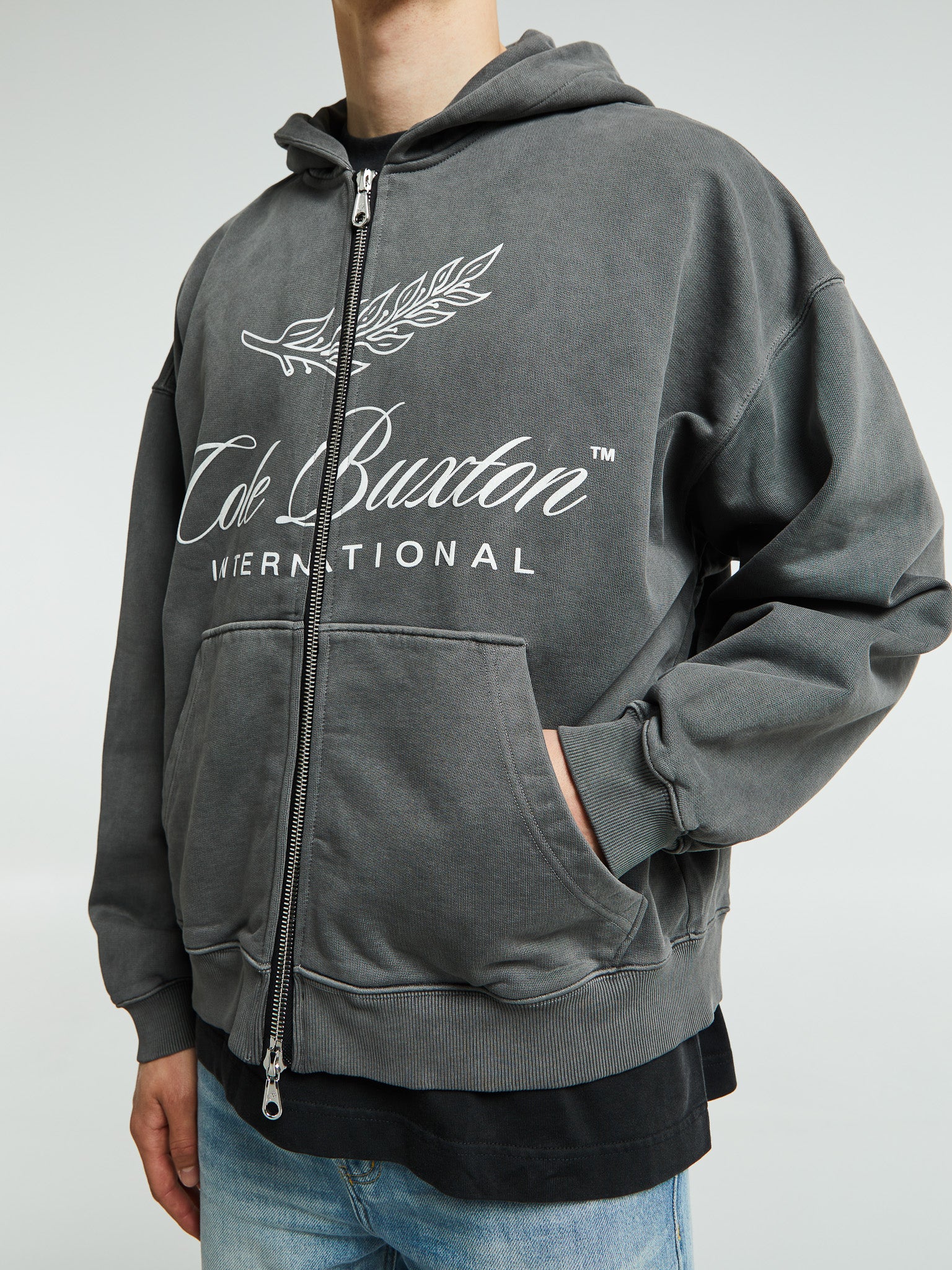 Cole Buxton - International Zipped Hoodie in OG Washed Black