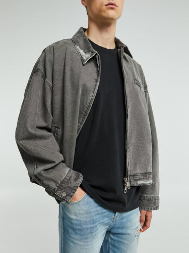 Cole Buxton - Distressed Trucker Jacket in Black