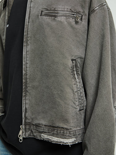 Cole Buxton - Distressed Trucker Jacket in Black