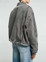 Cole Buxton - Distressed Trucker Jacket in Black