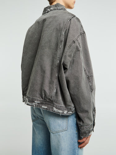 Cole Buxton - Distressed Trucker Jacket in Black
