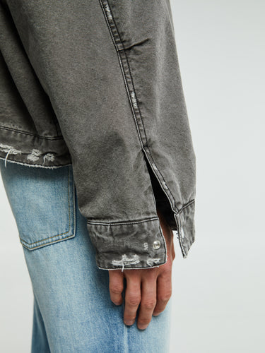 Cole Buxton - Distressed Trucker Jacket in Black