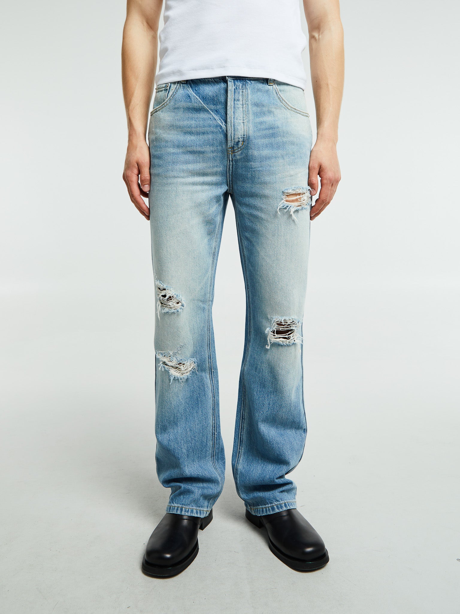 Cole Buxton - Relaxed Distressed Front Jeans in Blue