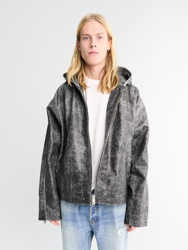 Hooded Leather Jacket in Black