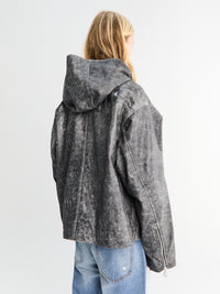 Cole Buxton - Hooded Leather Jacket in Black