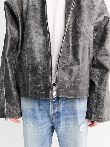 Hooded Leather Jacket in Black