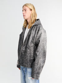 Cole Buxton - Hooded Leather Jacket in Black