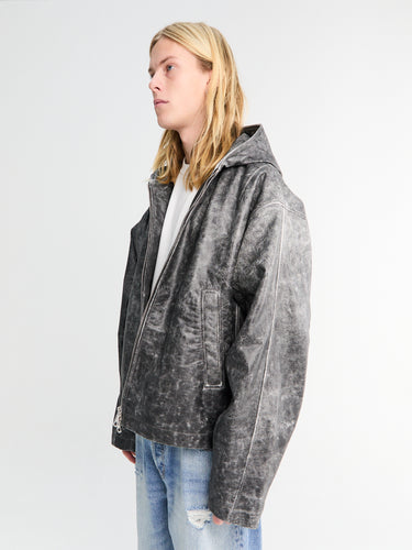 Hooded Leather Jacket in Black