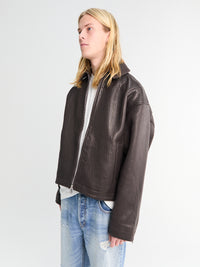 Cole Buxton - SHRUNKEN LEATHER JACKET-BROWN
