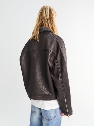SHRUNKEN LEATHER JACKET-BROWN