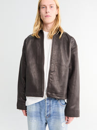 Cole Buxton - SHRUNKEN LEATHER JACKET-BROWN