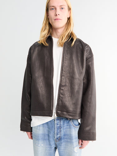 SHRUNKEN LEATHER JACKET-BROWN