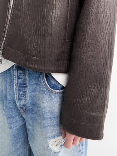 SHRUNKEN LEATHER JACKET-BROWN