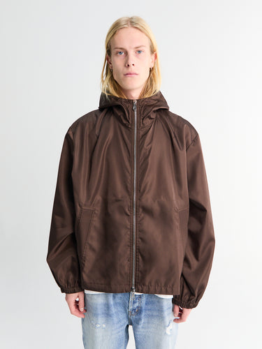Hooded Nylon Windbreaker in Brown