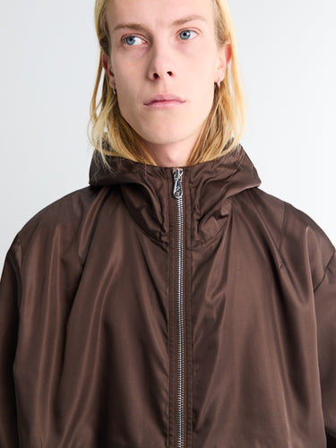 Hooded Nylon Windbreaker in Brown