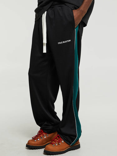 Cole Buxton - Contrast Tape Track Pants in Black and Green