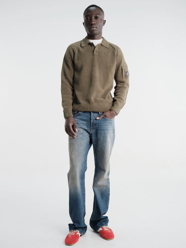 C.P. Company - Chenille Cotton Polo Sweater in Ivy Green
